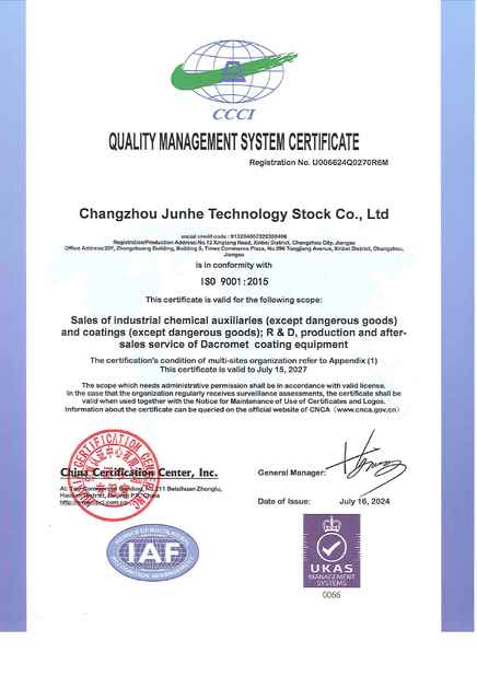 Cina Changzhou Junhe Technology Stock Co.,Ltd Sertifikasi